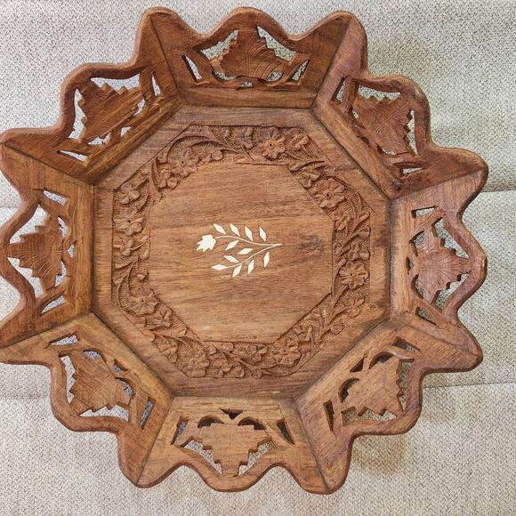 Other - Vintage hand carved tray from India inlay book bowl 12inch